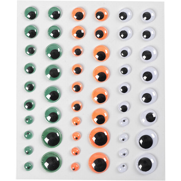 Creativ Company Wiebelogen, zelfklevend, d 6+8+10+12+15 mm, groen, oranje, wit, 54 stuk, 1 vel