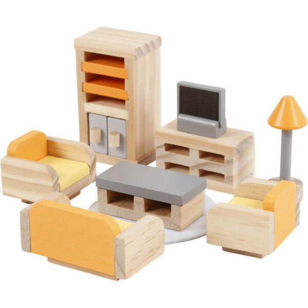 VIGA VIGA Meubilair voor poppenhuis, Woonkamer, afm 2x2x7,5 cm, 8 onderdelen/ 1 set