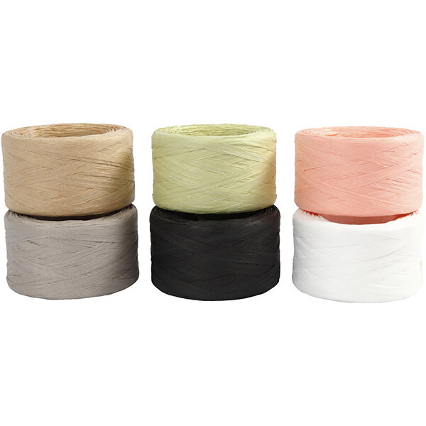 Creativ Company Papier Raffia Garen, B: 7-8 mm, diverse kleuren, 6x100 m/ 1 doos
