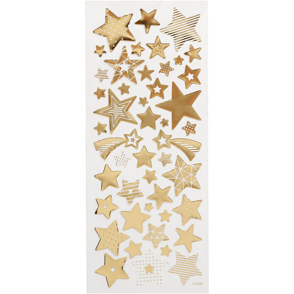 Creativ Company Stickers, sterren, vel 10x24 cm, ca. 52 stuk, goud, 1 vel