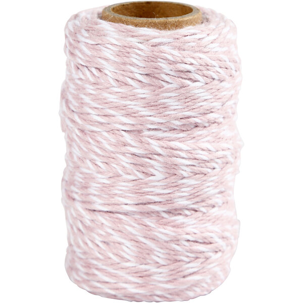 Creativ Company Katoenkoord, dikte 1,1 mm, wit/lichtrood, 50 m/ 1 rol
