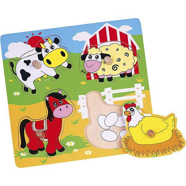 VIGA VIGA Houten Knoppuzzels, boerderijdieren, afm 22x22 cm, 4 delen, 1 stuk