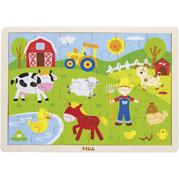 VIGA VIGA Houten Legpuzzels, boerderijdieren, afm 30x22,5 cm, 24 delen, 1 stuk