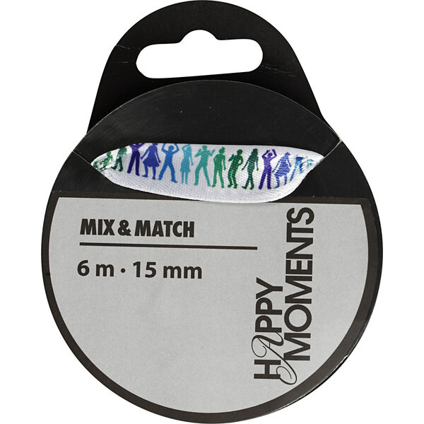 Creativ Company Satijnlint met print, B: 15 mm, lichtblauw, 6 m/ 1 rol