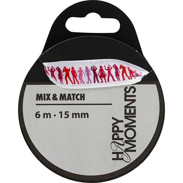 Creativ Company Satijnlint met print, B: 15 mm, lichtrood, 6 m/ 1 rol