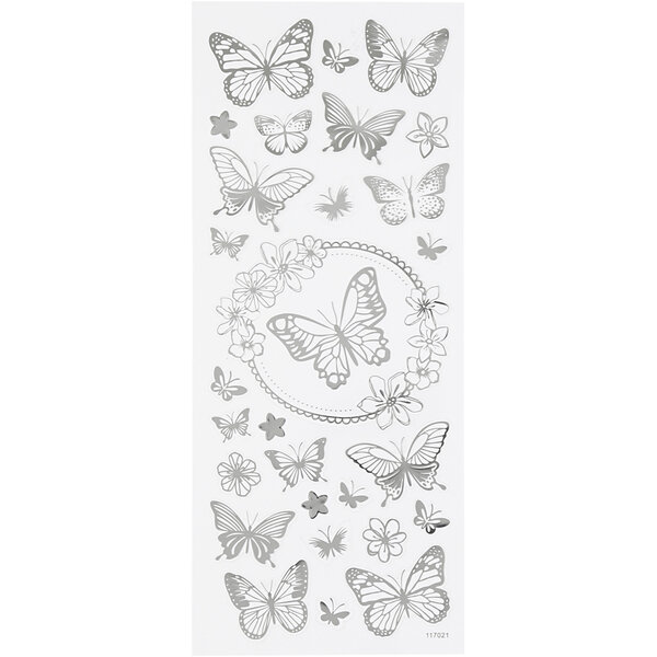 Creativ Company Stickers, vlinders, vel 10x24 cm, ca. 28 stuk, zilver, 1 vel