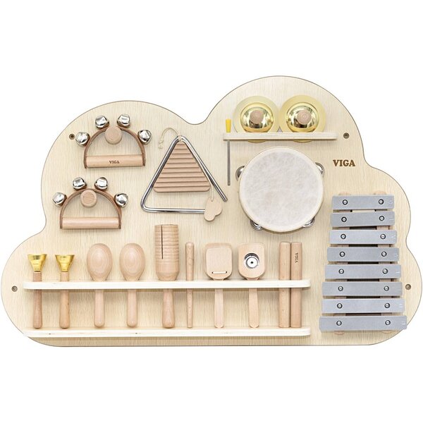 VIGA VIGA activiteitenbord met percussie-instrumenten , H: 48 cm, L: 75, B: 6,6, 12 onderdelen/ 1 doos