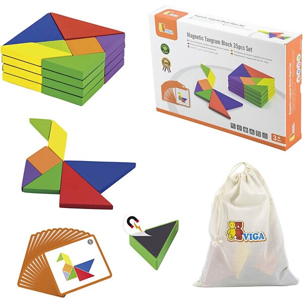 VIGA Magnetisch Tangram, H: 1 cm, L: 10 cm, B: 10 cm, 35 onderdelen/ 1 doos