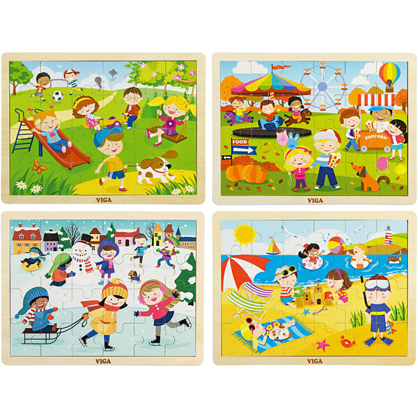 VIGA VIGA houten legpuzzels, seizoenen, afm 22,5x30 cm, 4x24 delen, 4 stuk/ 1 doos