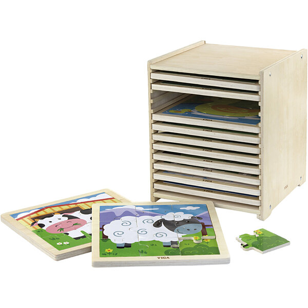 VIGA VIGA puzzelrek met 12 puzzels, afm 23x27,5x23,5 cm, 12X9 delen, 12 onderdelen/ 1 set