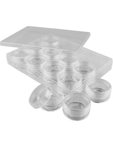 Creativ Company Opslagdoos met potjes, H: 20 mm, d 35 mm, 10 ml, 12 stuk/ 1 set