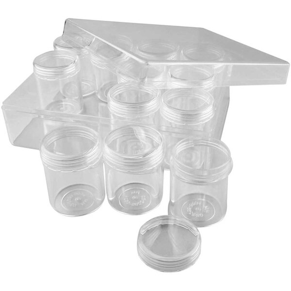 Creativ Company Opslagdoos met potjes, H: 47 mm, d 37 mm, 35 ml, 12 stuk/ 1 set