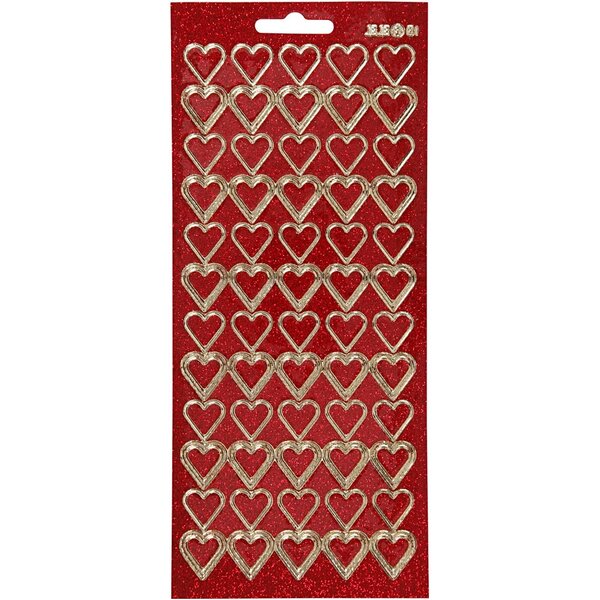 Creativ Company Stickers, harten, vel 10x23 cm, goud, rood glitter, 1 vel