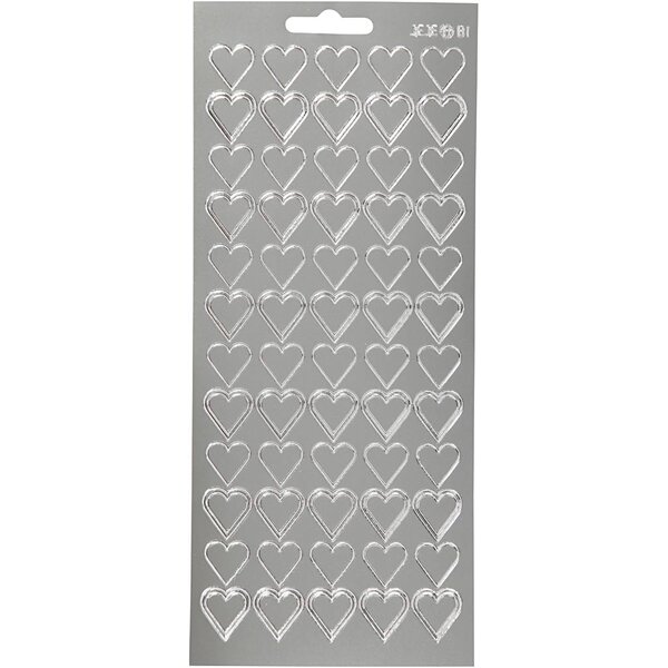 Creativ Company Stickers, harten, vel 10x23 cm, zilver, 1 vel