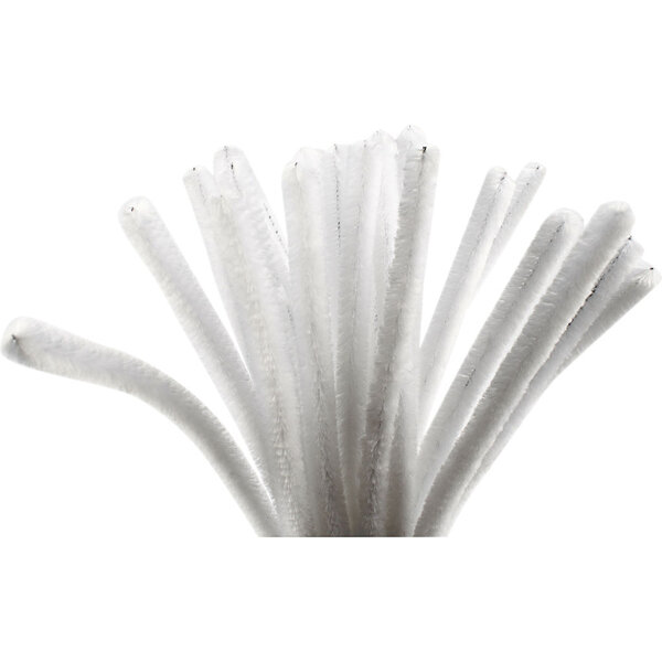 Creativ Company Chenille, L: 30 cm, dikte 9 mm, wit, 25 stuk/ 1 doos