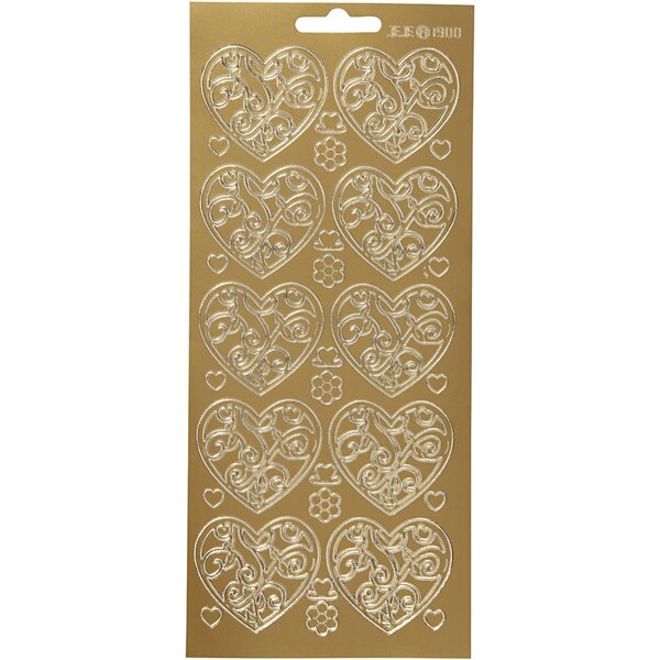 Creativ Company Stickers, harten, vel 10x23 cm, goud, 1 vel