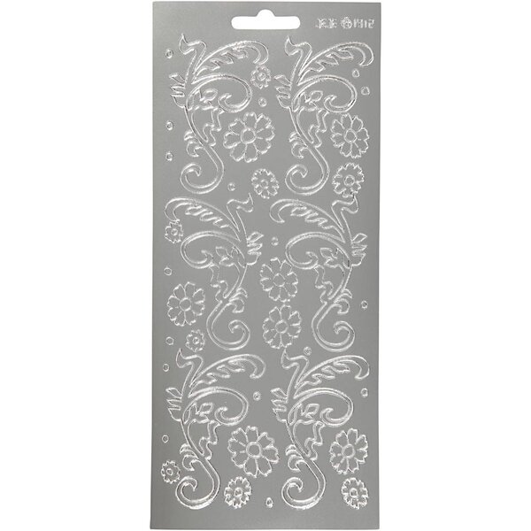Creativ Company Stickers, deco bladeren, vel 10x23 cm, zilver, 1 vel