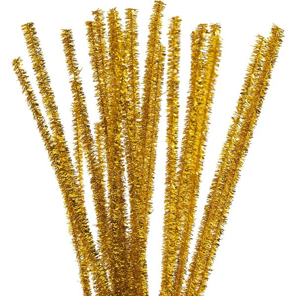 Chenille, L: 30 cm, dikte 6 mm, glitter, goud, 24 stuk/ 1 doos