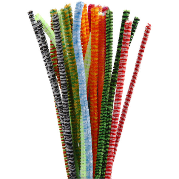 Creativ Company Chenille, gestreept, L: 30 cm, dikte 6 mm, diverse kleuren, 30 div/ 1 doos