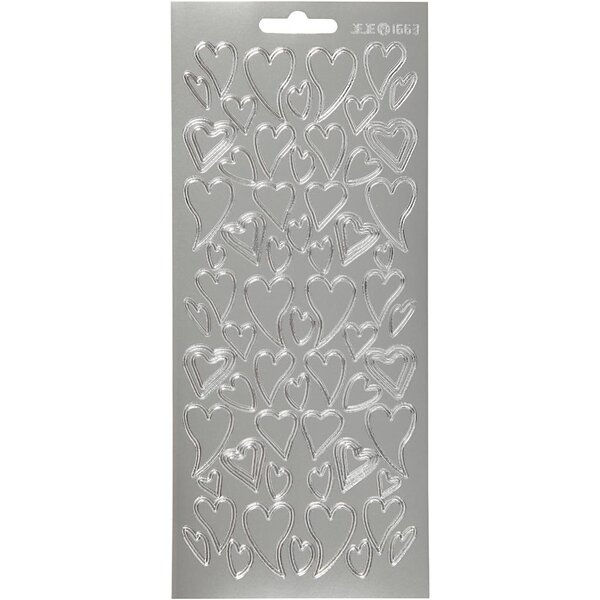 Creativ Company Stickers, harten, vel 10x23 cm, zilver, 1 vel