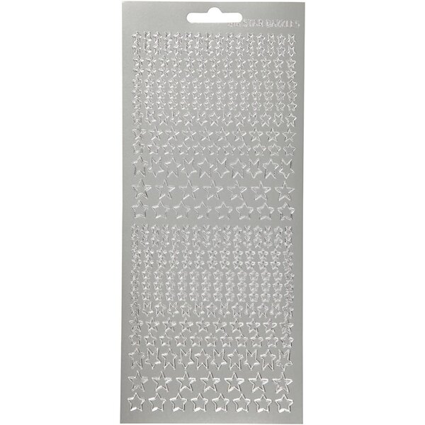 Creativ Company Stickers, sterren, vel 10x23 cm, zilver, 1 vel