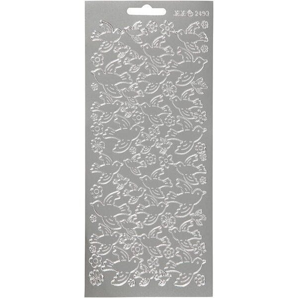 Creativ Company Stickers, duiven, vel 10x23 cm, zilver, 1 vel