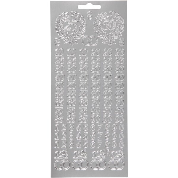 Creativ Company Stickers, jubileum, vel 10x23 cm, zilver, 1 vel