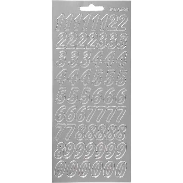 Creativ Company Stickers, cijfers, vel 10x23 cm, zilver, 1 vel