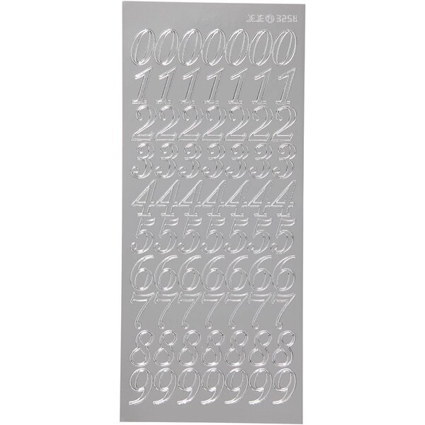 Creativ Company Stickers, cijfers, vel 10x23 cm, zilver, 1 vel