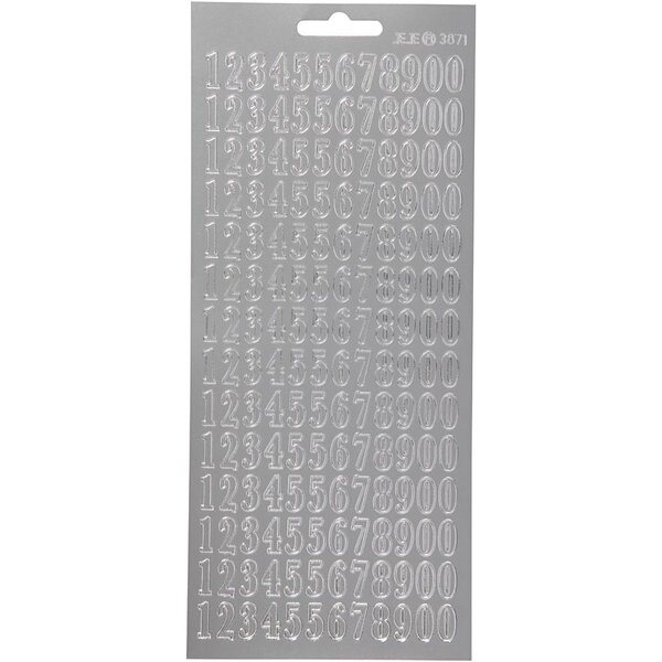 Creativ Company Stickers, cijfers, vel 10x23 cm, zilver, 1 vel