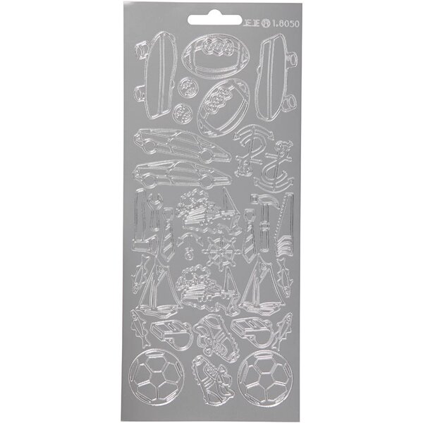 Creativ Company Stickers, sport, vel 10x23 cm, zilver, 1 vel