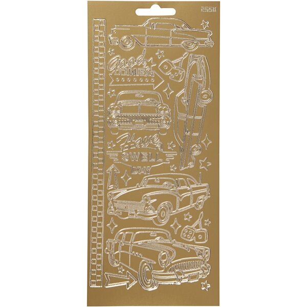 Creativ Company Stickers, auto's, vel 10x23 cm, goud, 1 vel