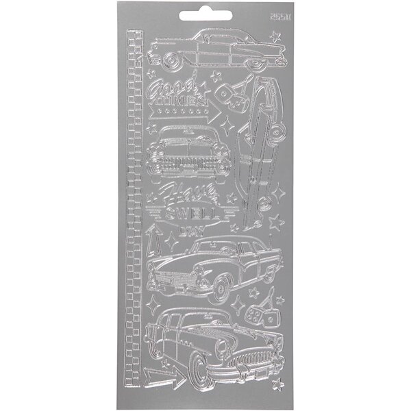 Creativ Company Stickers, auto's, vel 10x23 cm, zilver, 1 vel