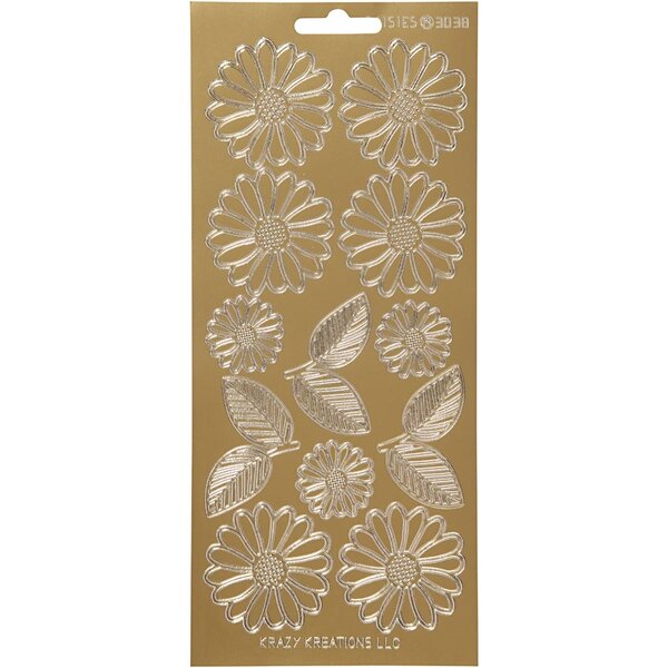 Creativ Company Stickers, margrieten, vel 10x23 cm, goud, 1 vel