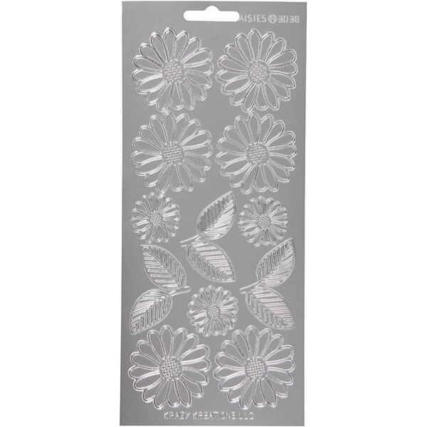 Creativ Company Stickers, margrieten, vel 10x23 cm, zilver, 1 vel