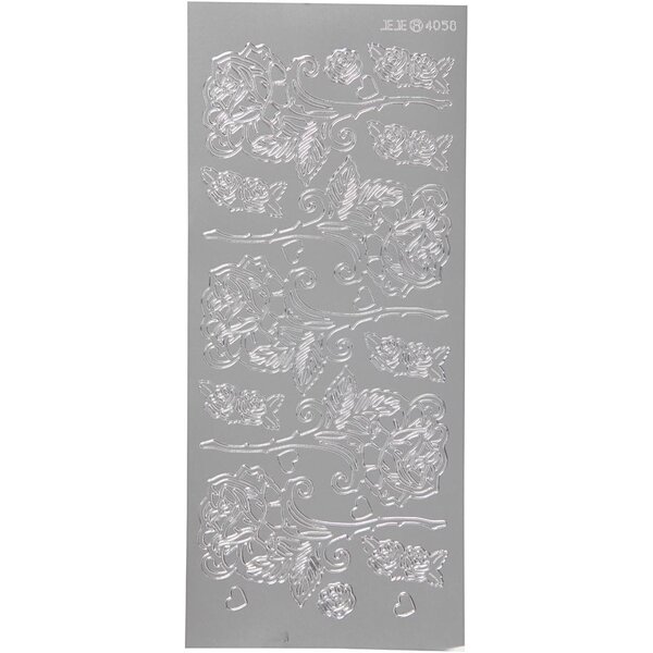 Creativ Company Stickers, rozen, vel 10x23 cm, zilver, 1 vel