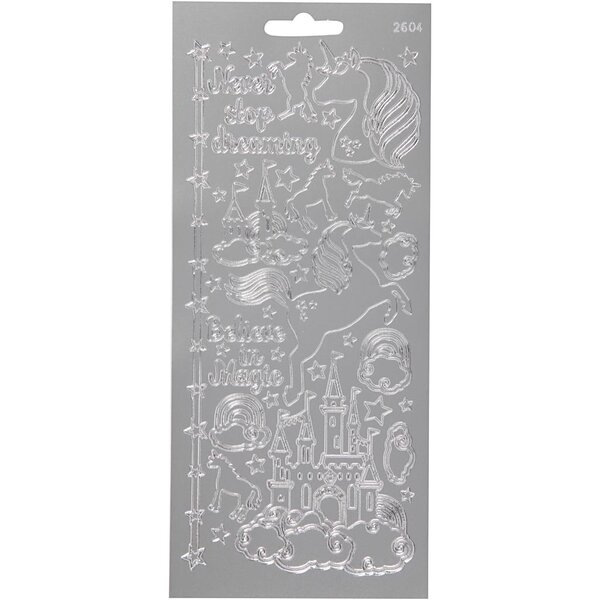 Creativ Company Stickers, unicorn, vel 10x23 cm, zilver, 1 vel