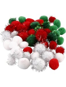 Creativ Company Pompons, d 15+20 mm, groen, rood, wit, 48 div/ 1 doos