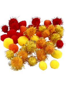 Creativ Company Pompons, d 15+20 mm, oranje, rood, geel, 48 div/ 1 doos