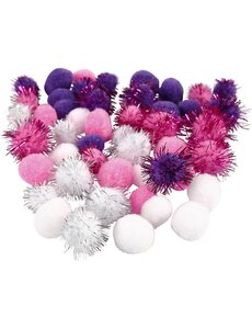 Creativ Company Pompons, d 15+20 mm, paars, lichtrood, wit, 48 div/ 1 doos