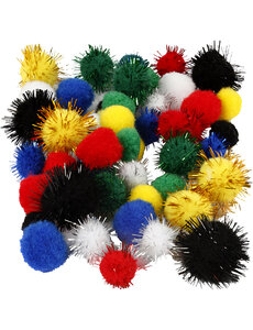 Creativ Company Pompons, d 15+20 mm, diverse kleuren, 48 div/ 1 doos