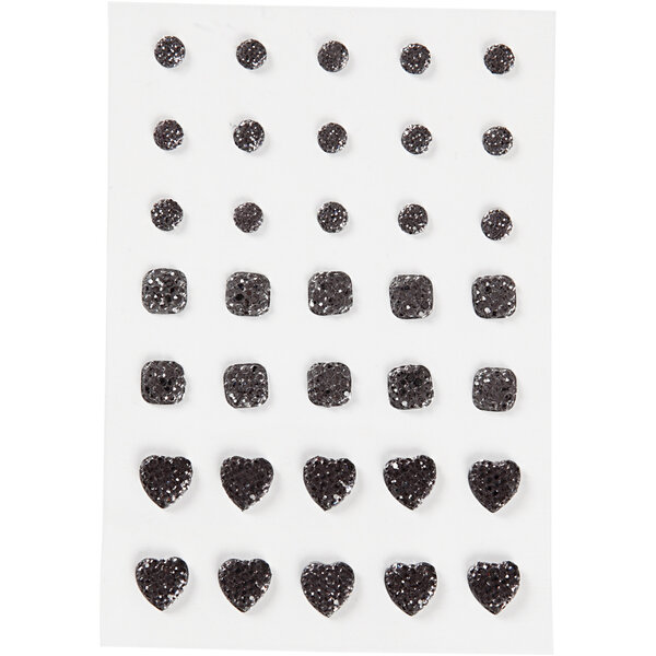 Vivi Gade Strasstenen, rond, vierkant, hart, afm 6+8+10 mm, zwart, 35 stuk/ 1 doos