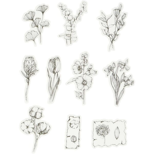 Creativ Company Masking Tape stickers, zwart/wit bloemen, afm 30-50 mm, 30 stuk/ 1 doos