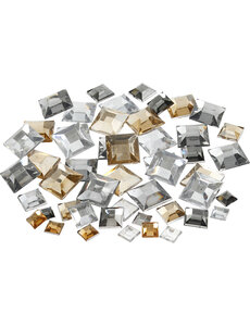 Creativ Company Strasstenen, vierkant, afm 6+9+12 mm, gouden glans, 360 stuk/ 1 doos