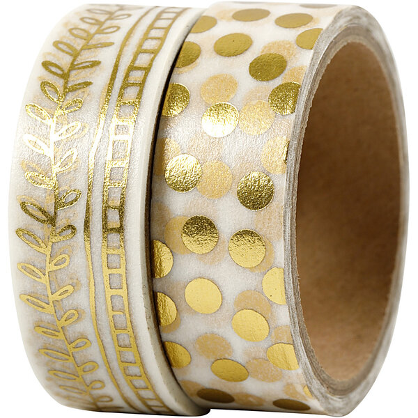 Vivi Gade Masking Tape, ranken en stippen - folie, B: 15 mm, goud, 2x4 m/ 1 doos