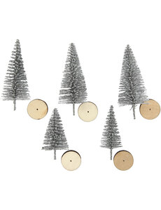 Creativ Company Kerstbomen, H: 40+60 mm, zilver, 5 stuk/ 1 doos