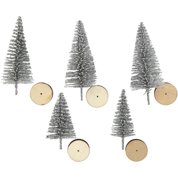 Creativ Company Kerstbomen, H: 40+60 mm, zilver, 5 stuk/ 1 doos