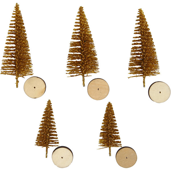 Creativ Company Kerstbomen, H: 40+60 mm, goud, 5 stuk/ 1 doos