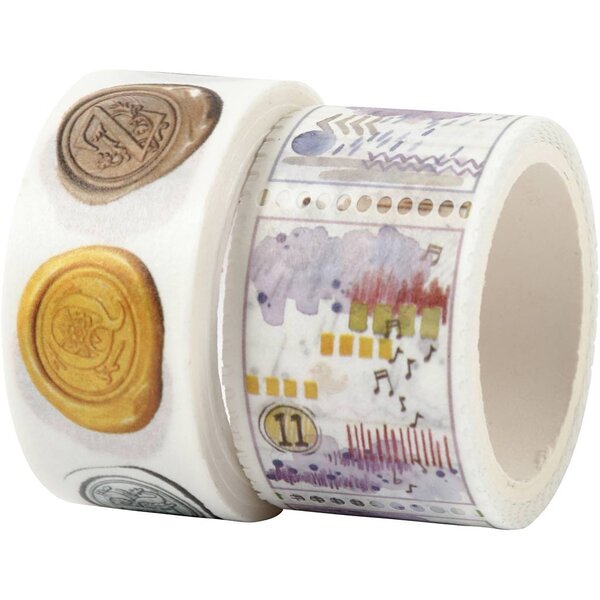 Creativ Company Masking tape, zegels en landschappen, L: 3+5 M, B: 20+25 mm, 2 rol/ 1 doos