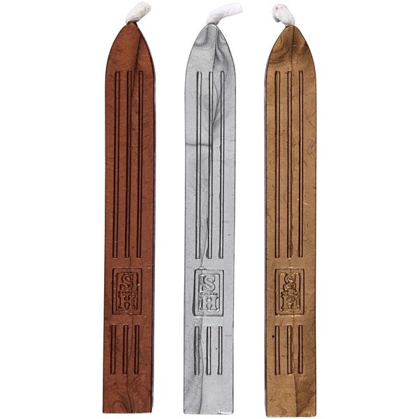Creativ Company Zegel was, goud, zilver, brons, L: 10 cm, 3 stuk/ 1 doos